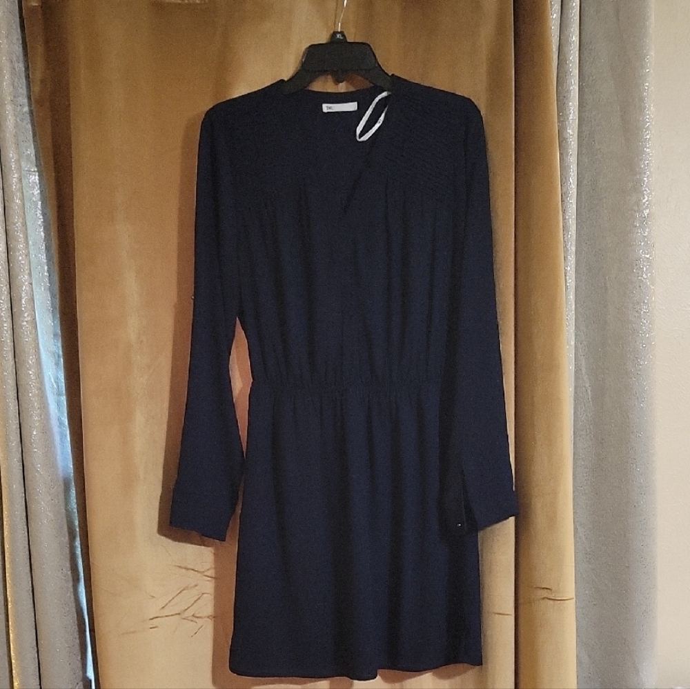 DR2 Blue Sheath Dress Long Sleeve Crew Neck